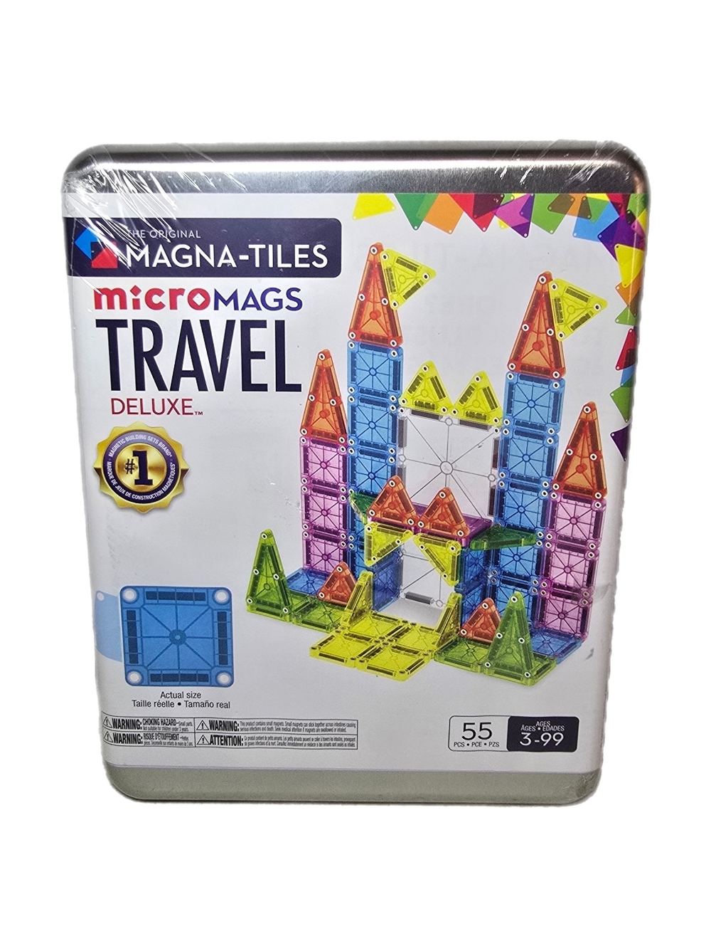NEW Magna-Tiles Microtiles Travel Deluxe Set 55 Pieces Metal Case Multi-Color